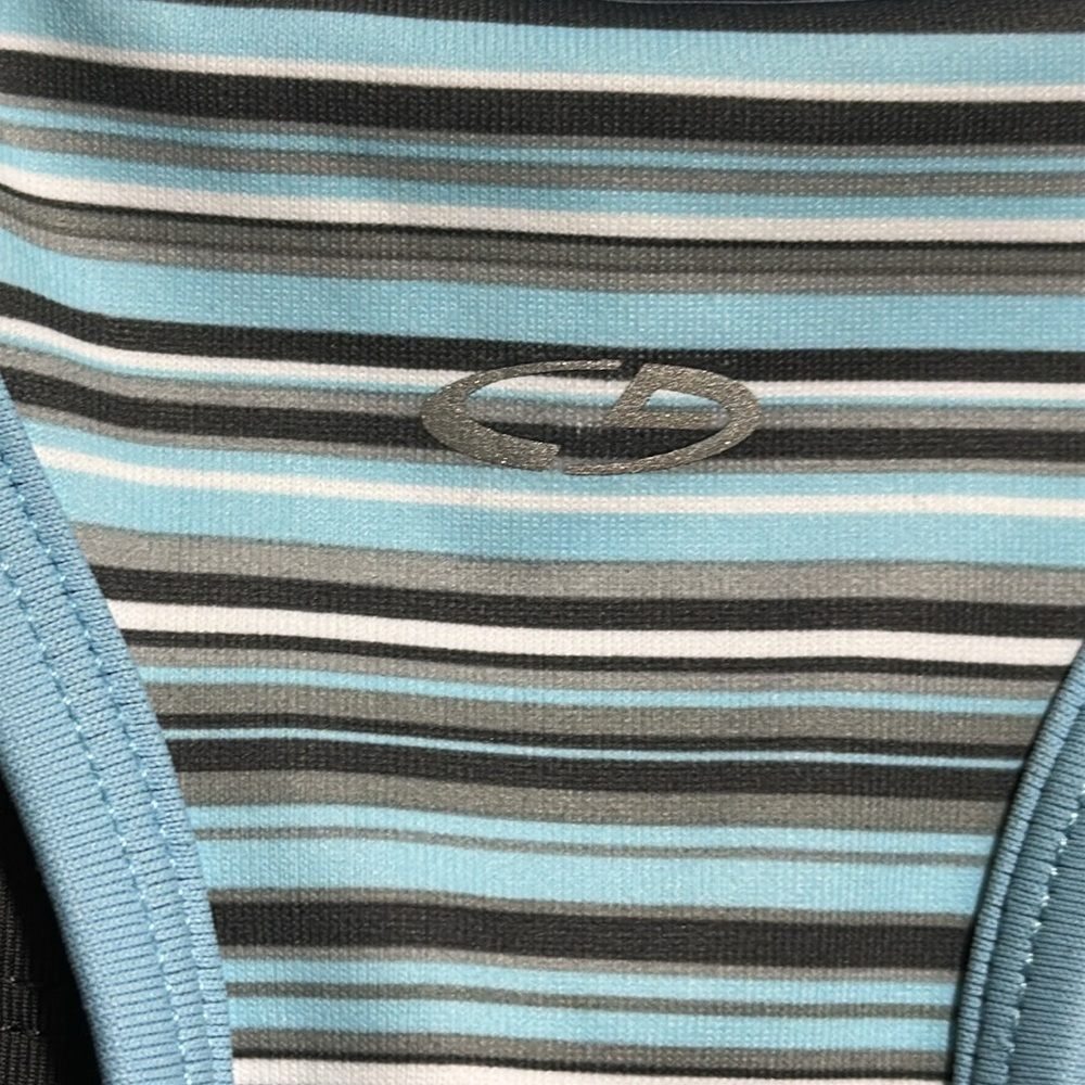 Sleeveless athletic top by Champion faux-wrap stripes blue white grey Adult S - Picture 7 of 9